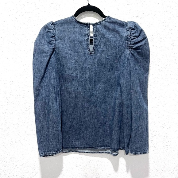 a.n.a Blue Ruched Blouse with 3/4 Puff Sleeves Small - Picture 5 of 6